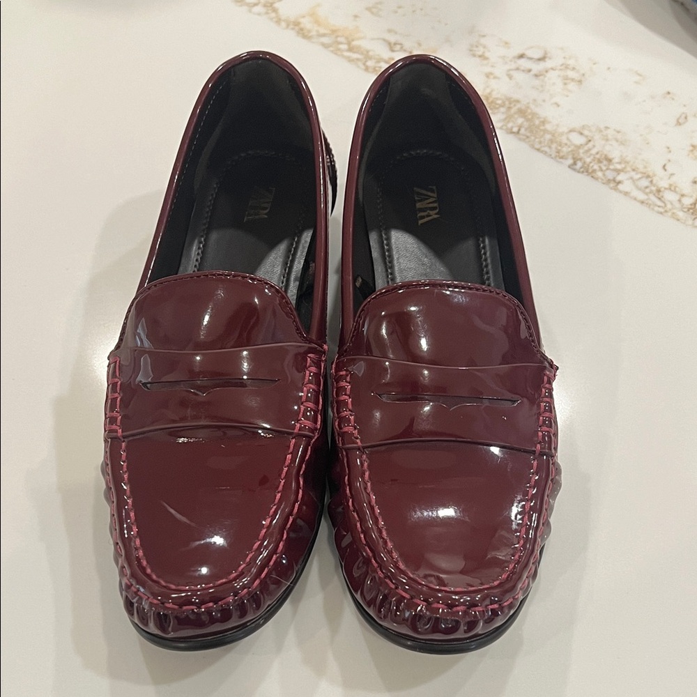 Zara Dark Red Patent Loafers